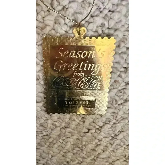Vintage Coca-Cola Gold Plated Postage Stamp Christmas Ornaments Limited Edition - Picture 2 of 9